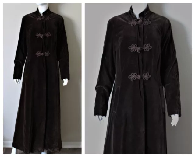 VTG 1960s 70s Raymond of London I. Magnin Brown Velvet Coat Full Maxi