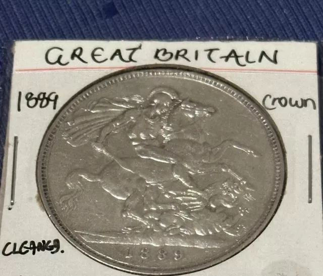 1889 Great Britain UK Queen Victoria Jubilee Crown .925 Silver Coin Great Detail