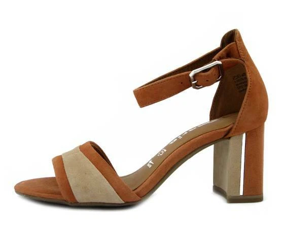 Sandales Femmes Confortable Cuir en Daim Beige 38 Talon Medium 7 CM Tamaris