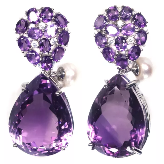 17 X 22 Mm. Purple-Amethyst Perle Cubic-Zirconia Ohrringe Silber 925 Sterling