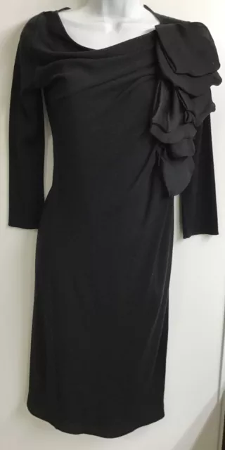 giambattista valli dress Black Wool Blend Silk Draped Shoulder Tier L Sleev Med 3