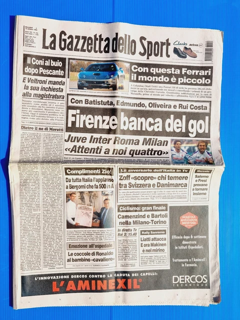 Gazzetta Dello Sport - 26 Octobre 1998 - Del Piero, Batistuta, Milan - Original
