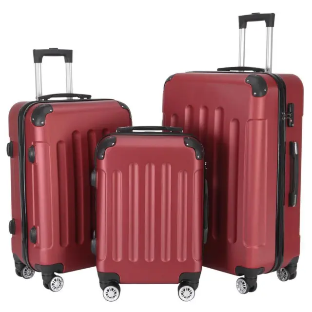 Luggage Set ABS Hardshell Suitcase  Spinner Wheels TSA Lock 20"/24"/28" Wine Red