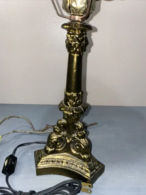 Vtg Brass Gold Filigree Table Lamp Tiffany Style Victorian Floral 18” Ornate 7