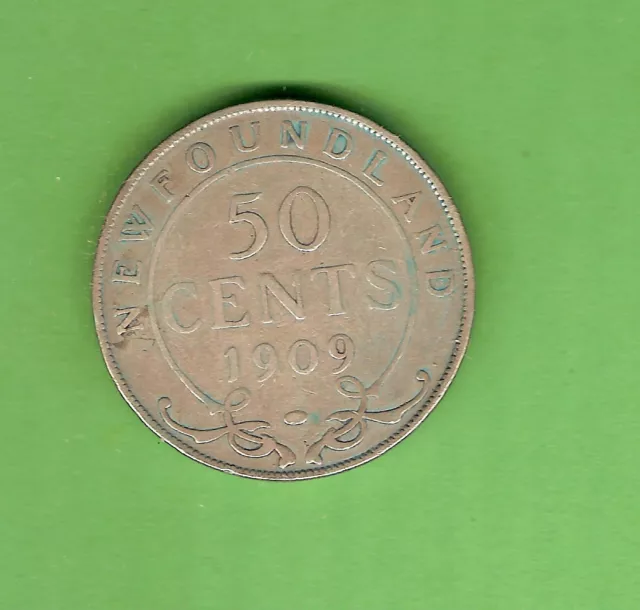 1909  Newfoundland  Silver 50 Cent Coin