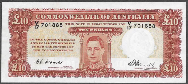 Australia ten pound note, 1949 (Pick 28c), Coombs Watt, very high grade