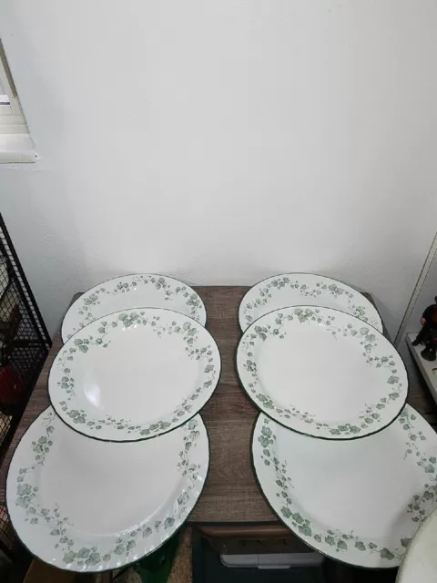 6 - Vintage Corelle Callaway Ivy Dinner Plates 10¼" Green Ivy Vine w/Swirl Edge