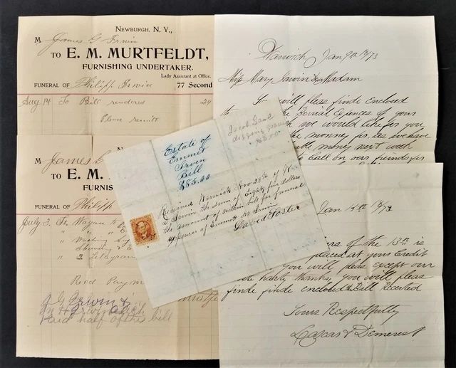 1865-1902 antique IRWIN FAMILY EPHEMERA warwick ny FUNERALS 5pc