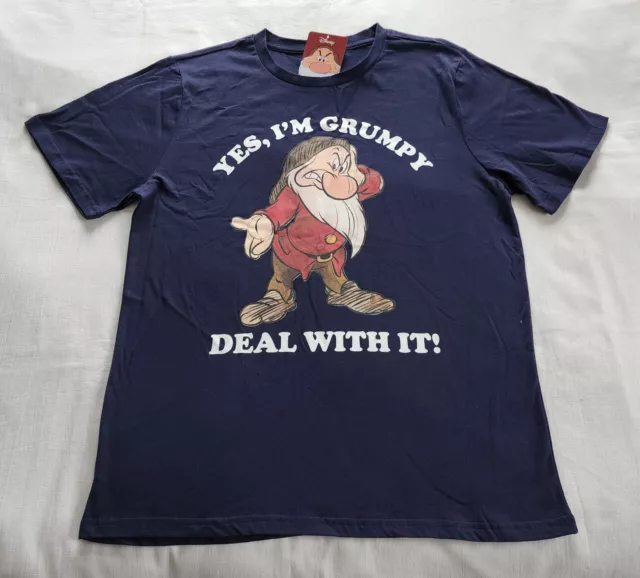 Disney Grumpy Mens Deal With It Navy Printed Short Sleeve T Shirt Size S New