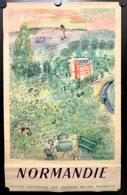 Affiche Ancienne SNCF NORMANDIE par Raoul DUFY 1953 Lithographie 0,62 X0,99 Cms