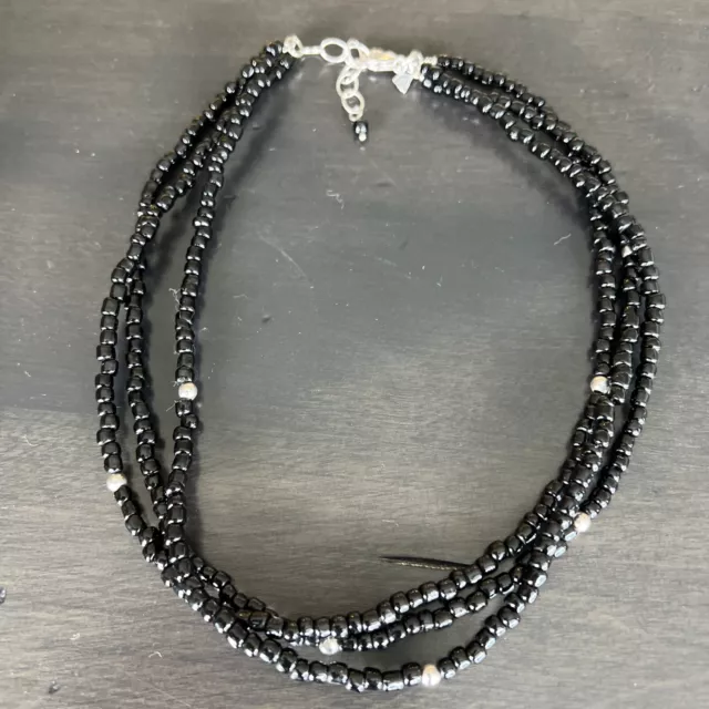 Silpada Necklace Sterling Silver 925 Black Beaded Three Strand Choker Rep Sample