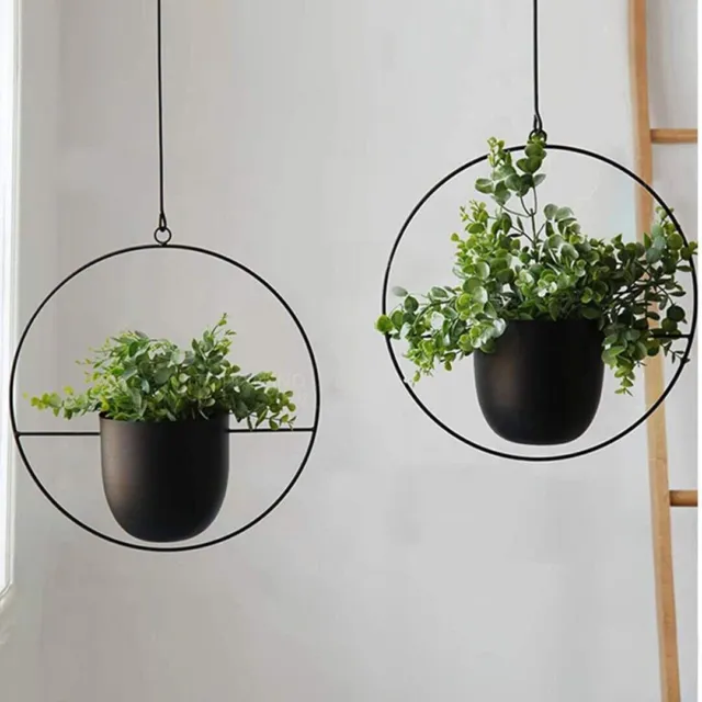 HOT Blumenampel Innen Metall Wand Hängepflanzen 65 cm mit Topf Schwarz Modern