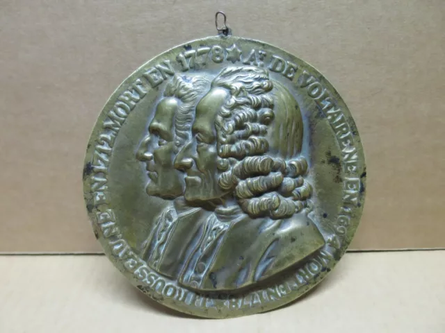 JEAN JACQUES ROUSSEAU  VOLTAIRE morts en 1778 ancienne plaque médaillon bronze