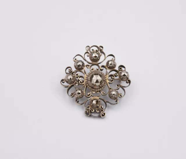 Broche ancienne en argent et marcassite début du XIX ème siècle