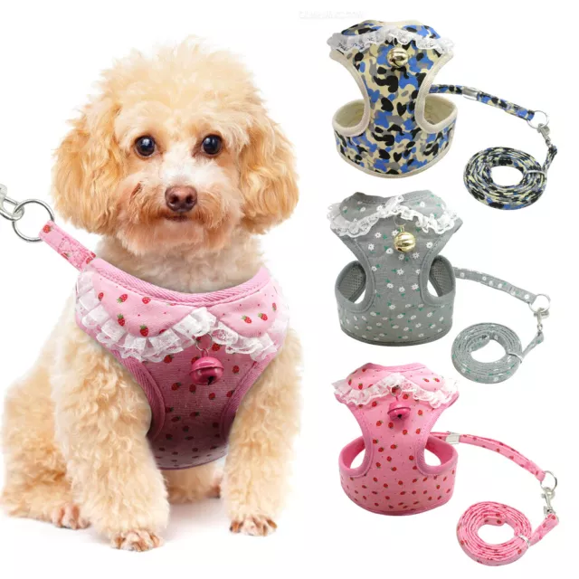 Soft Mesh Dog Cat Harness and Leash Cute Pet Walk Vest for Small Medium Dog Pink