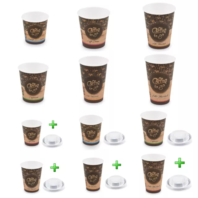 Kaffeebecher Einweg Pappbecher Coffee to go 80-400ml 6 Größen Auswahl Deckel Set