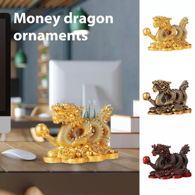 Feng Shui 2024 Chinese Zodiac Dragon with Money coin Statue Figurine Decoration