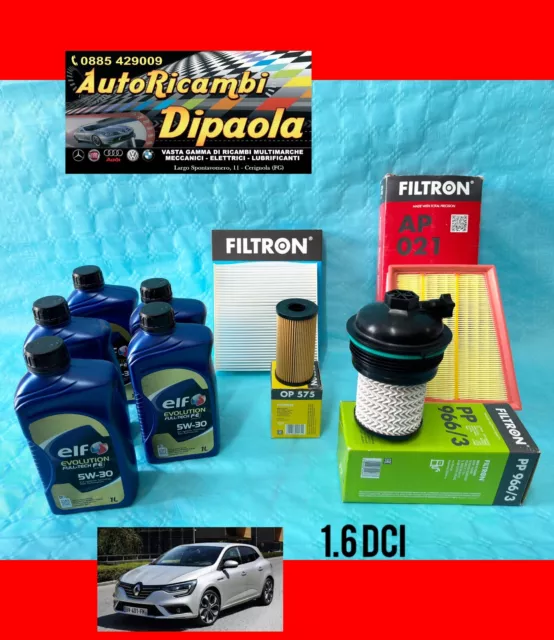 Kit Tagliando Renault Espace V Megane Iv Scenic Iv 1.6 Dci 5L Elf 5W30 + Filtri