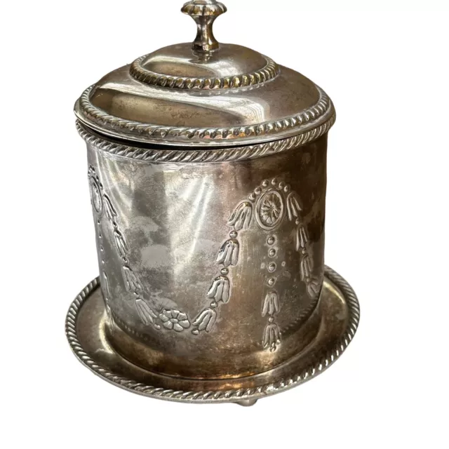 Beautiful Antique English Tea Caddy Silverplate Biscuit Tin Container 2