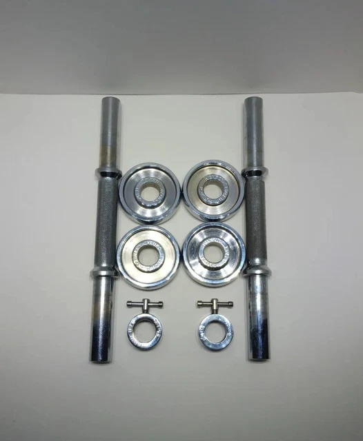 VINTAGE IVANKO CP Chrome Machined Weight Plates w Dumbell Handles