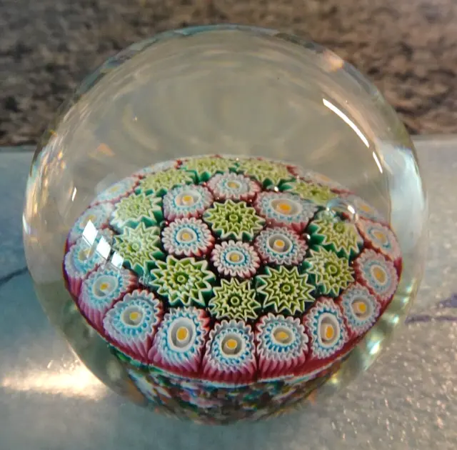 Vintage Large Murano Art Glass Concentric Millefiori Paperweight Frit Ground