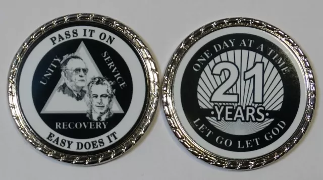 AA Bill and Bob 21 year Black/White Rope Edge Sobriety Coin Chip 1 3/4"