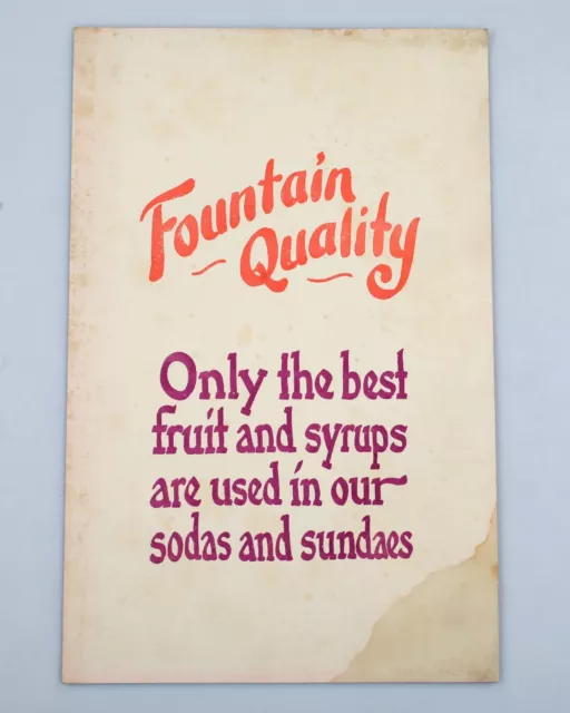 1932 Drug Store Advertising Window Display Placard Fountain Quality Sodas Sundae