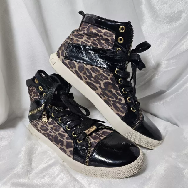 G by Guess Womens Leopard High Top Sneakers US 10 Gold Tone