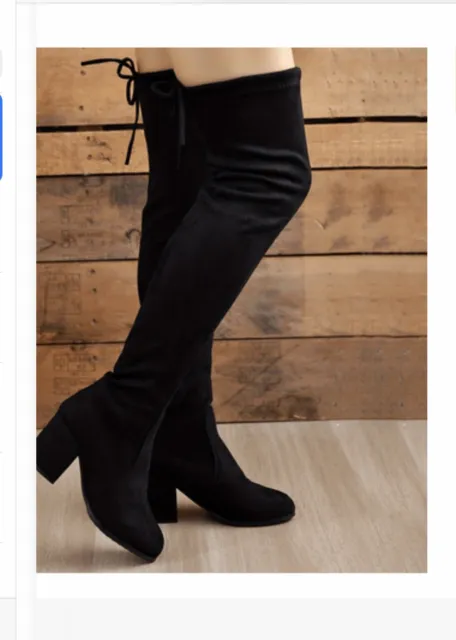 Over The Knee Black Boots Womens Size 8 chunky heel