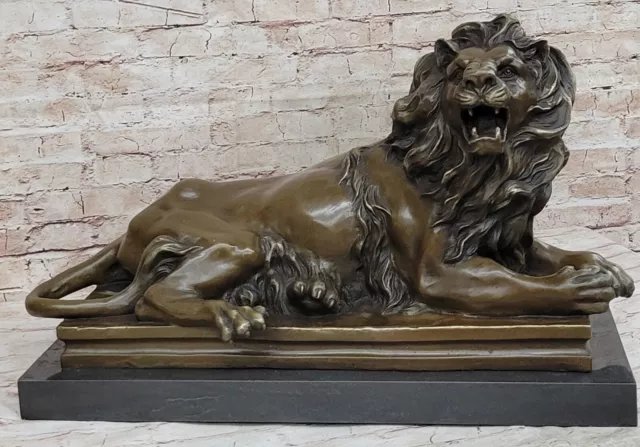 Masivo 80 Libras León Bronce Estatua Hecho a Mano Manto Chimenea Vida Silvestre