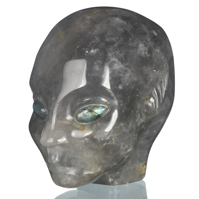 Cabeza de hada de cristal de cuarzo gris natural de 4,06" ELF criatura mística 36B41
