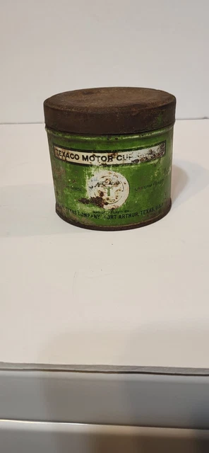 Antique Texaco Motor Cup Grease Tin Litho Can Texas Co Port Arthur Tx Gas Oil