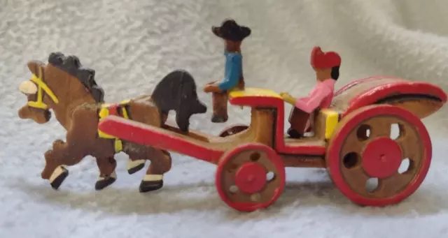 Vintage Hand carved Wooden Horse And Carriage Wagon Figurine Made In Japan 4"