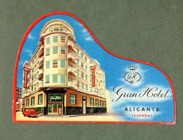 RARE Hotel luggage label SPAIN die-cut shaped very pretty # 466