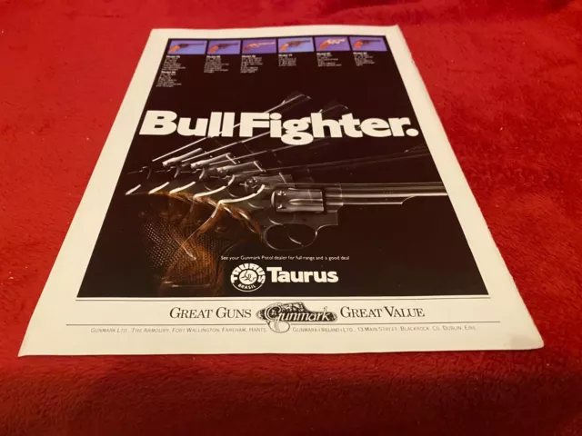 Framed Advert 11X8 Taurus Bullfighter Revolvers Model 96,88,66,76,85 83,86