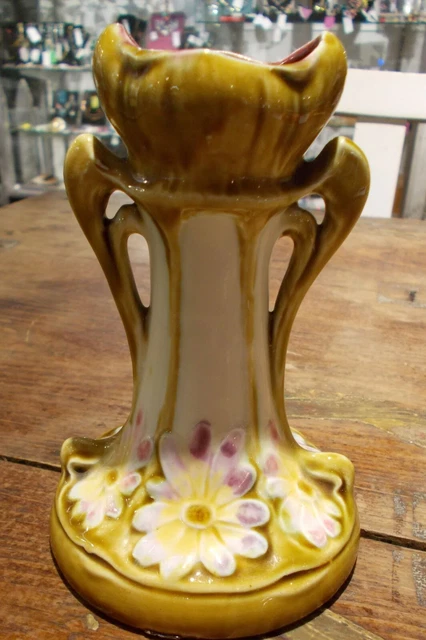 Late 1800's Vase Art Nouveau Antique Ceramic Beautiful Colors & Swirls
