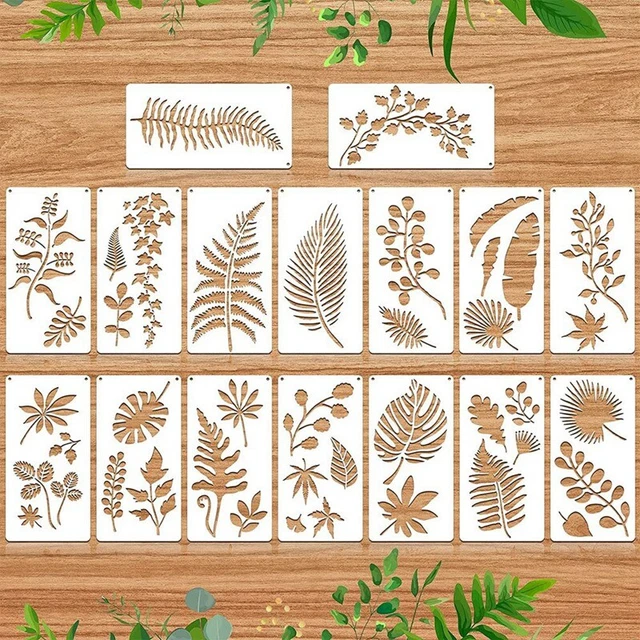 16 piezas Hojas Plantilla Hoja Reutilizable Pintura Plantilla Hoja WA8