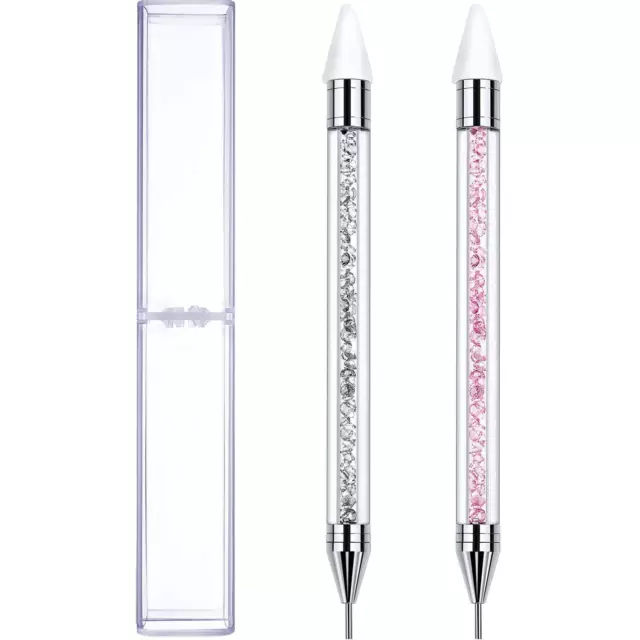 2Pieces Rhinestone Picker Dotting Pen, Dual-ended,Gems Crystals Studs Picker Wax