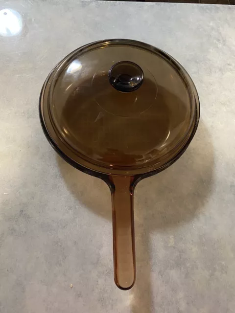 Corning Vision 10" Amber Waffle Bottom Glass Skillet Pan Pyrex Lid