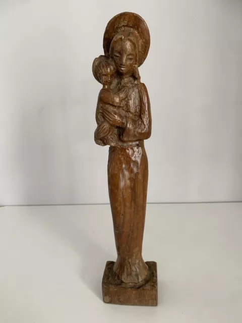 Vintage Carved Wooden Virgin Mary & Baby Jesus Statue - Figure - Church