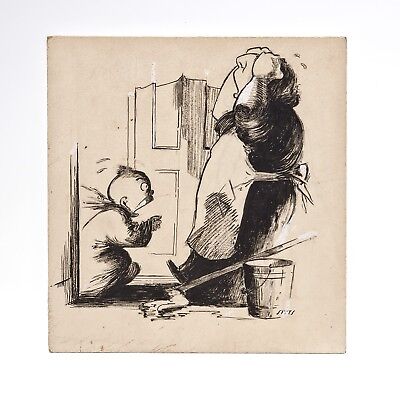 A Early 20th Century Illustration Cartoon Of Crying Baby With Mother Drawing