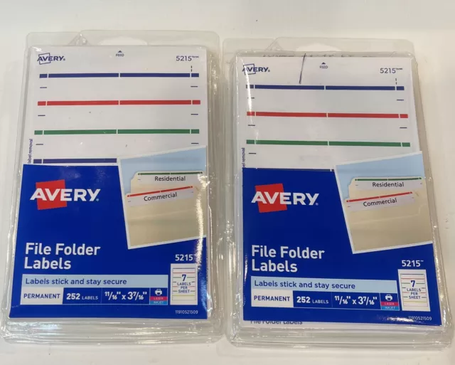 Avery File Folder Labels 2/3” x 3-7/16” White with Color Trim 2 Packs 252 Each