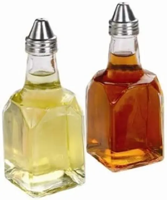 SET of 2, 6 Oz. (Ounce) Tabletop Oil and Vinegar Cruet Glass Bottle Cruets Dispe
