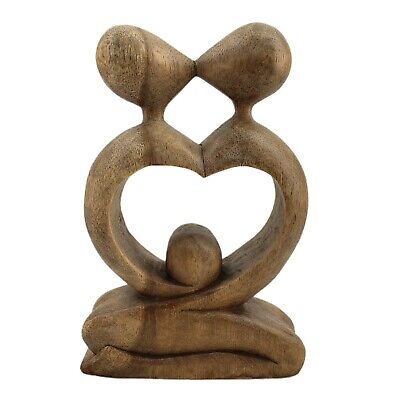 Vintage Wood Sculpture Hand Carved Kissing Lovers in Love Heart Abstract Modern