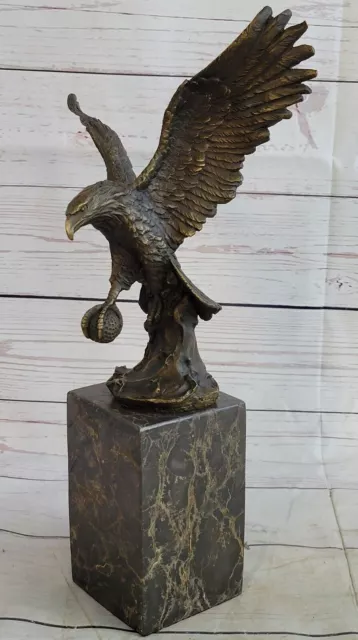Art Deco Miniature Bald Eagle by Miguel Lopez Bronze Sculpture Marble Base Figur