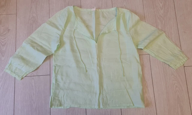Eileen Fisher Damen Apfelgrün Irisches Leinen Schnürkrawatte Bluse Kaftan Top Klein