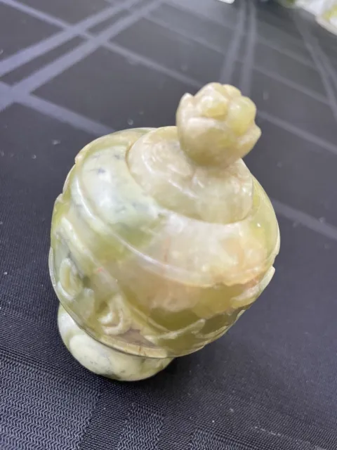 Antique Chinese Spinach Jade Hard Stone Green Pot