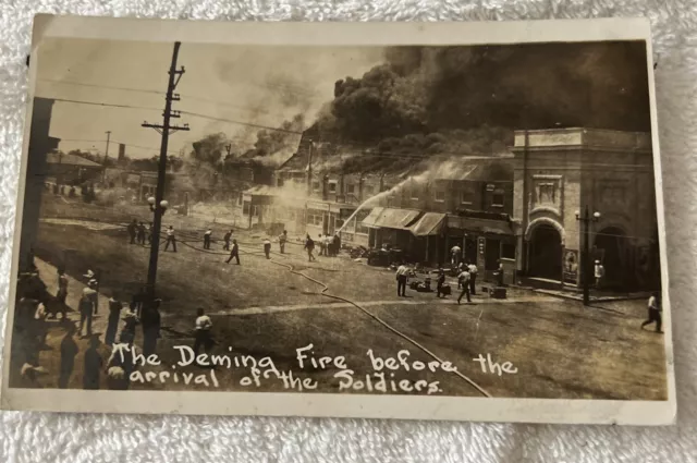 RPPC 1918 Fire Before Arrival of Soldiers deming, New Mexico Real Photo Postcard