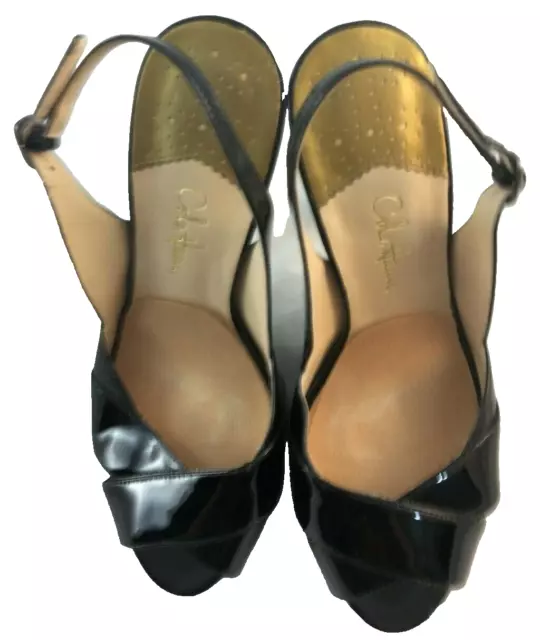 Cole Haan Air Womens 5.5 B Black Patent Leather Sling Back Pumps Heels Shoes