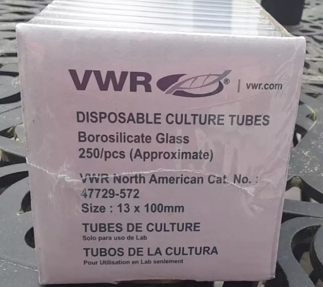 VWR 13 X 100mm   Culture Tubes, Borosilicate Glass ( 250 )Pcs, SEALED! 47729-572